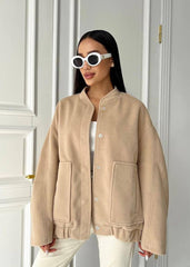 Chic Oversized Stand Collar Women's Coat with Large Pockets