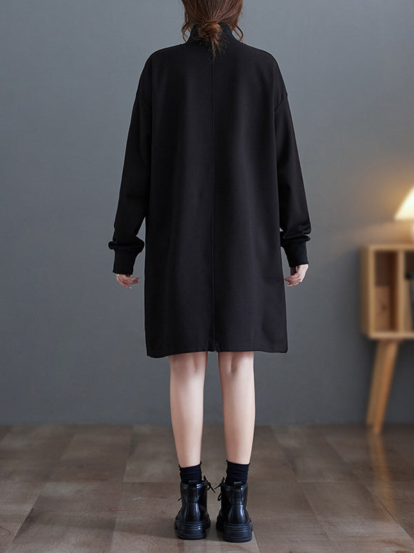 A-Line Long Sleeves Asymmetric Split-Joint Zipper Mock Neck Mini Dresses Sweatershirt