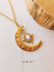 Bohemian Moon & Star Opal Necklace