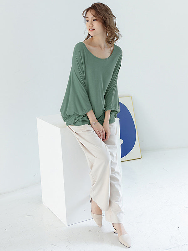 Vintage Loose Round-Neck Batwing Sleeves Shirts