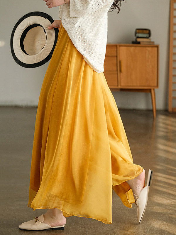 Casual Solid Color Chiffon Column Wide Leg Pants&Skirt