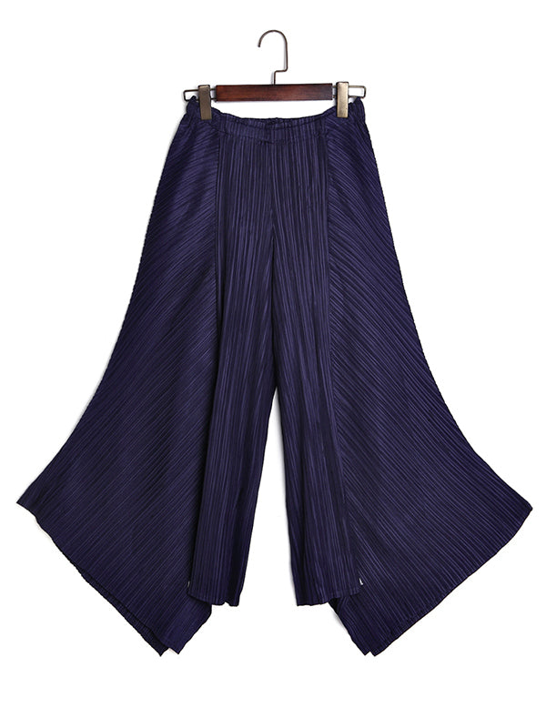 Original Loose Solid Color Irregular Pleated Wide Legs Pants