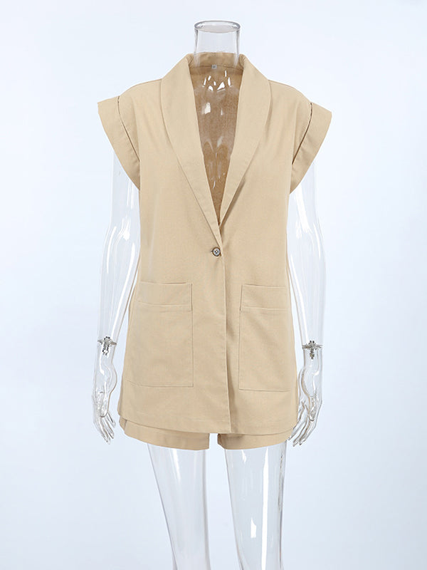 Loose Split-Joint Lapel Flying Sleeves Vest Outerwear + Shorts Two Pieces Set