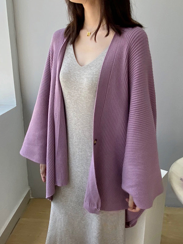 Loose Raglan Sleeve V-Neck Cardigan Tops Shawl