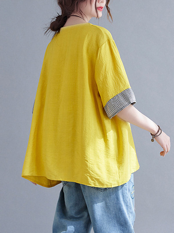 Original Letter Print Split-Joint Round-Neck T-Shirts Tops