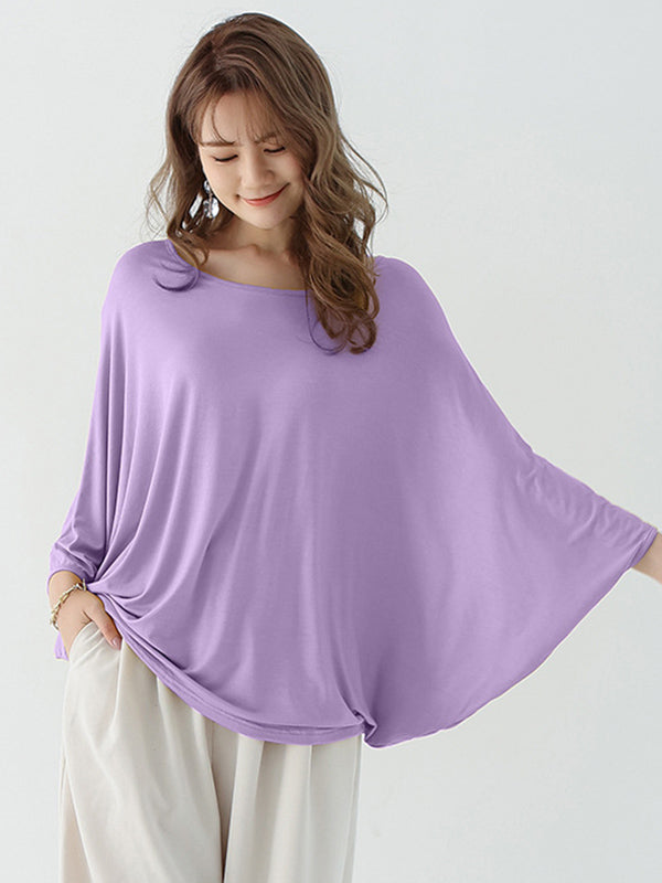 Vintage Loose Round-Neck Batwing Sleeves Shirts