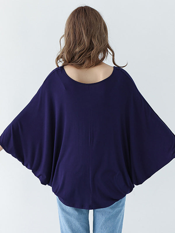 Vintage Loose Round-Neck Batwing Sleeves Shirts