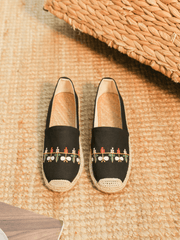 CACTUS ROSE | BLOSSOM EMBROIDERED LINEN ESPADRILLES - BLACK