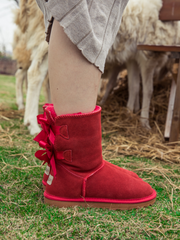 SMAIBULUN Ugg | DOUBLE RIBBON BOW SUEDE BOOT - Red