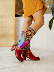 Soffia | Brycen Abstract Swirl Print Floral Applique Leather Boots