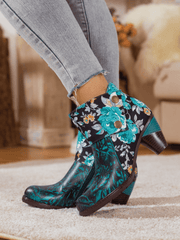 SOFFIA | TURQUOISE FLORAL ABSTRACT LEATHER BOOTIE