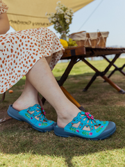 SOFFIA | Turquoise Floral-Applique Cutout Leather Sandal