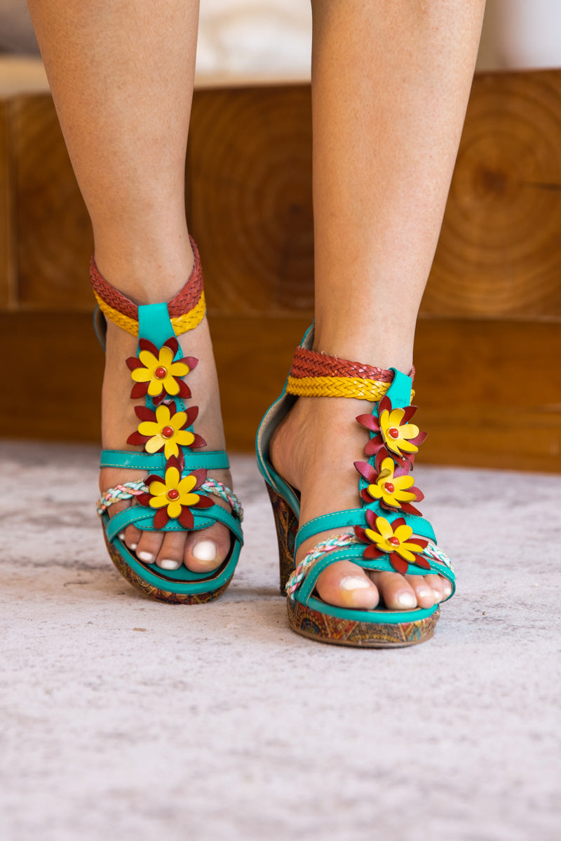 Soffia | Eliana Daisy Applique Braided Strap Leather Sandal