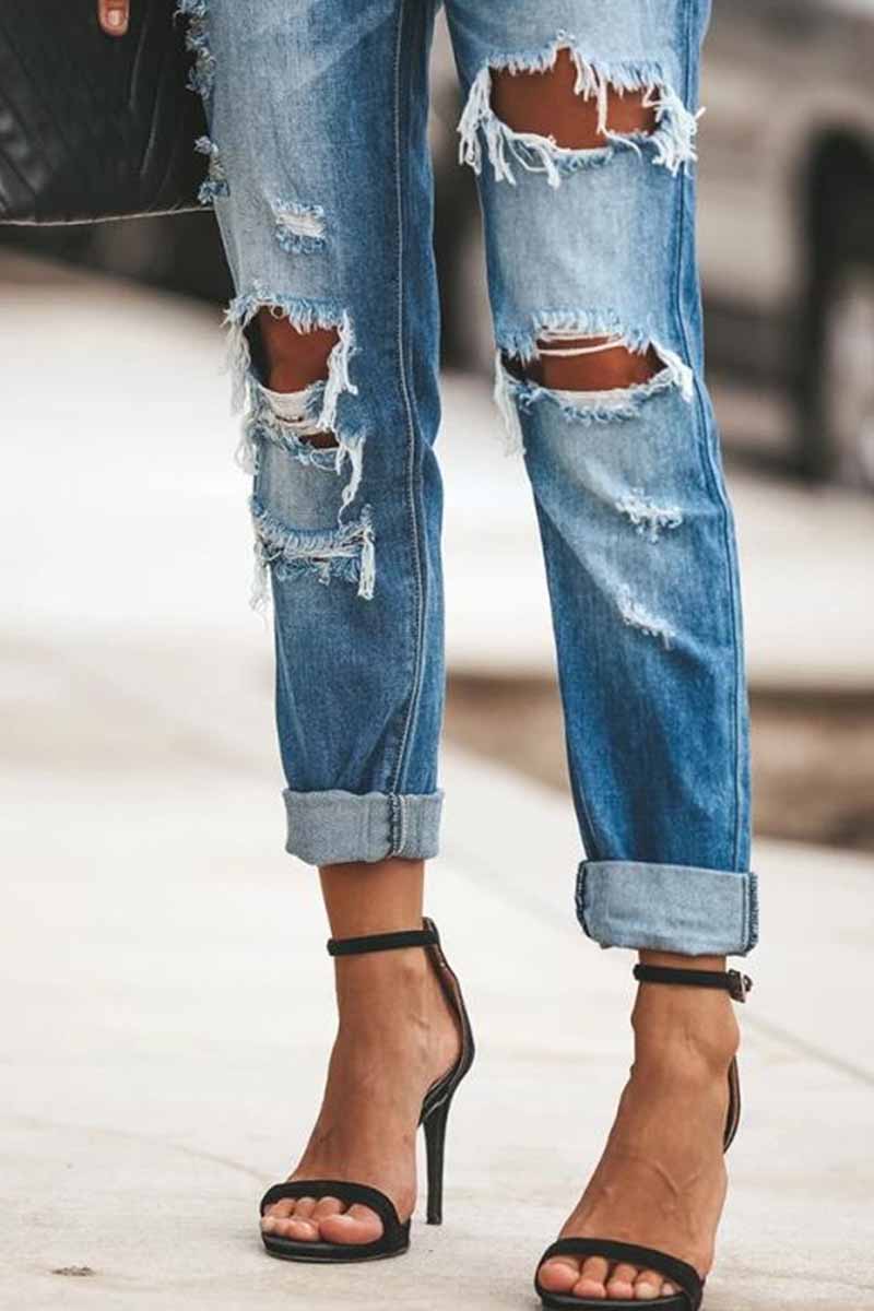 Chicindress Regular Blue Ripped Jeans