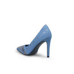 Jady Rose | Gelson Metal Stud Embellished Denim Stilettos - Blue