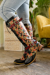 SOFFIA | BLOOMING FLORAL TIE-ACCENT LEATHER KNEE HIGH BOOT