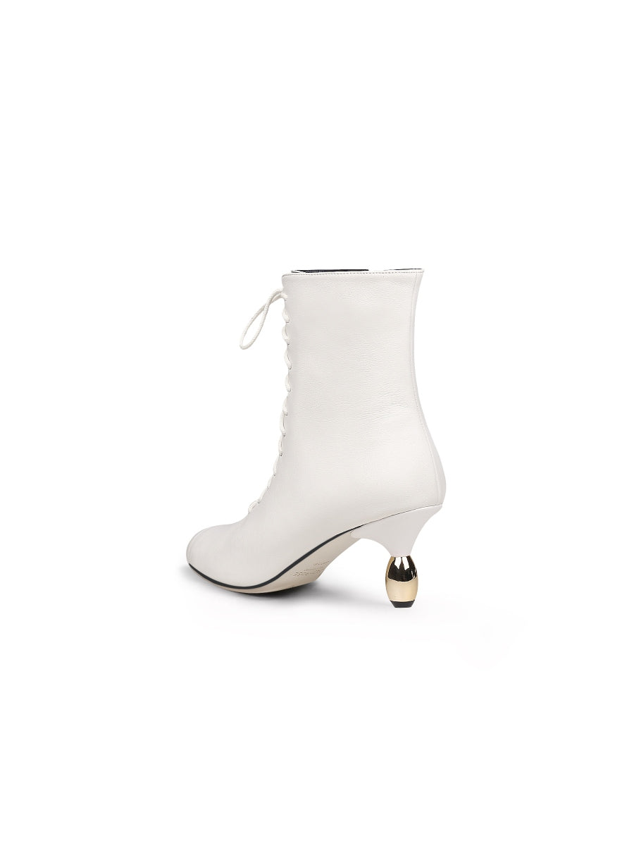 JadyRose | Genuine Leather Golden Drop Heeled White Bootie Ankle Boots