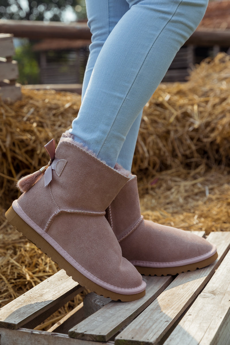 SMAIBULUN Ugg | TAIL BOW BACK SUEDE BOOT - PINK