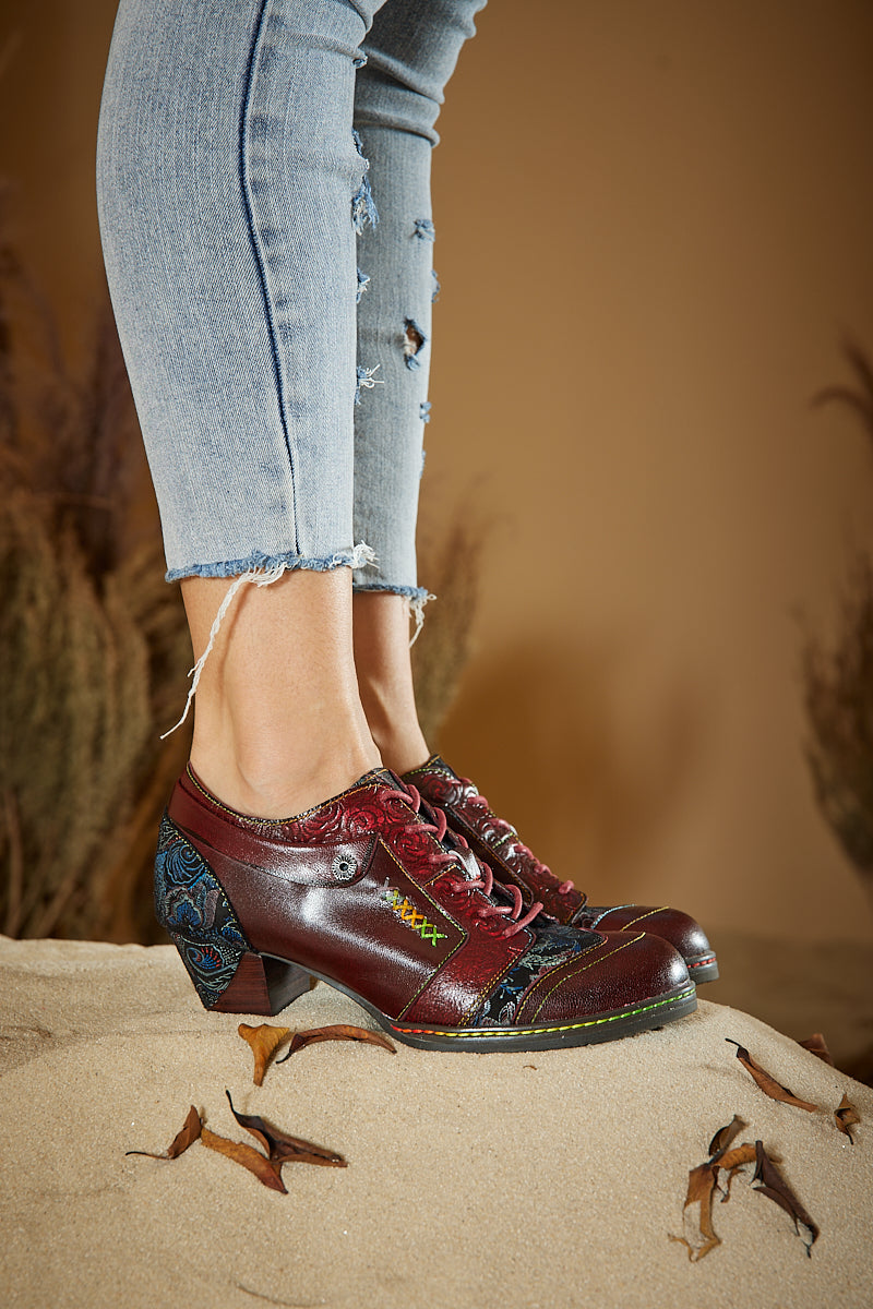 Soffia | Messina Rose Embossed Leather Oxford - Burgundy