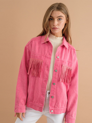 SEQUIN TASSEL WING RETRO DENIM JACKET - PINK