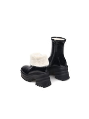 JadyRose | Chunky Heel Woolen Lined Black Genuine Leather Boots