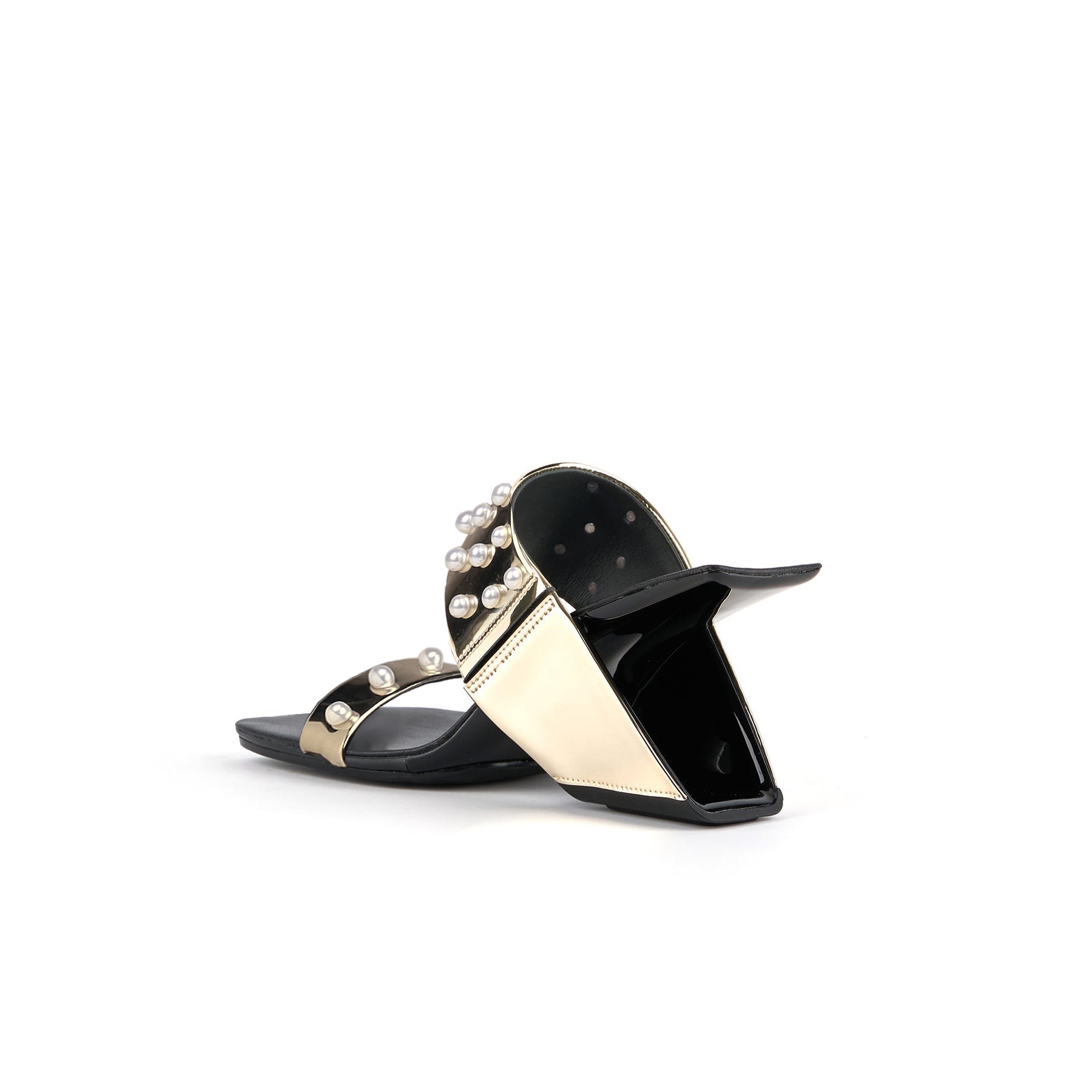 JADY ROSE | VIVIANE PEARL INLAY LEATHER HEELED SANDAL - GOLD