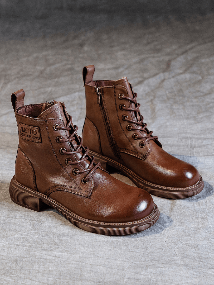 RUMOUR HAS IT | ZIP UP LEATHER COMBAT BOOT - BROWN