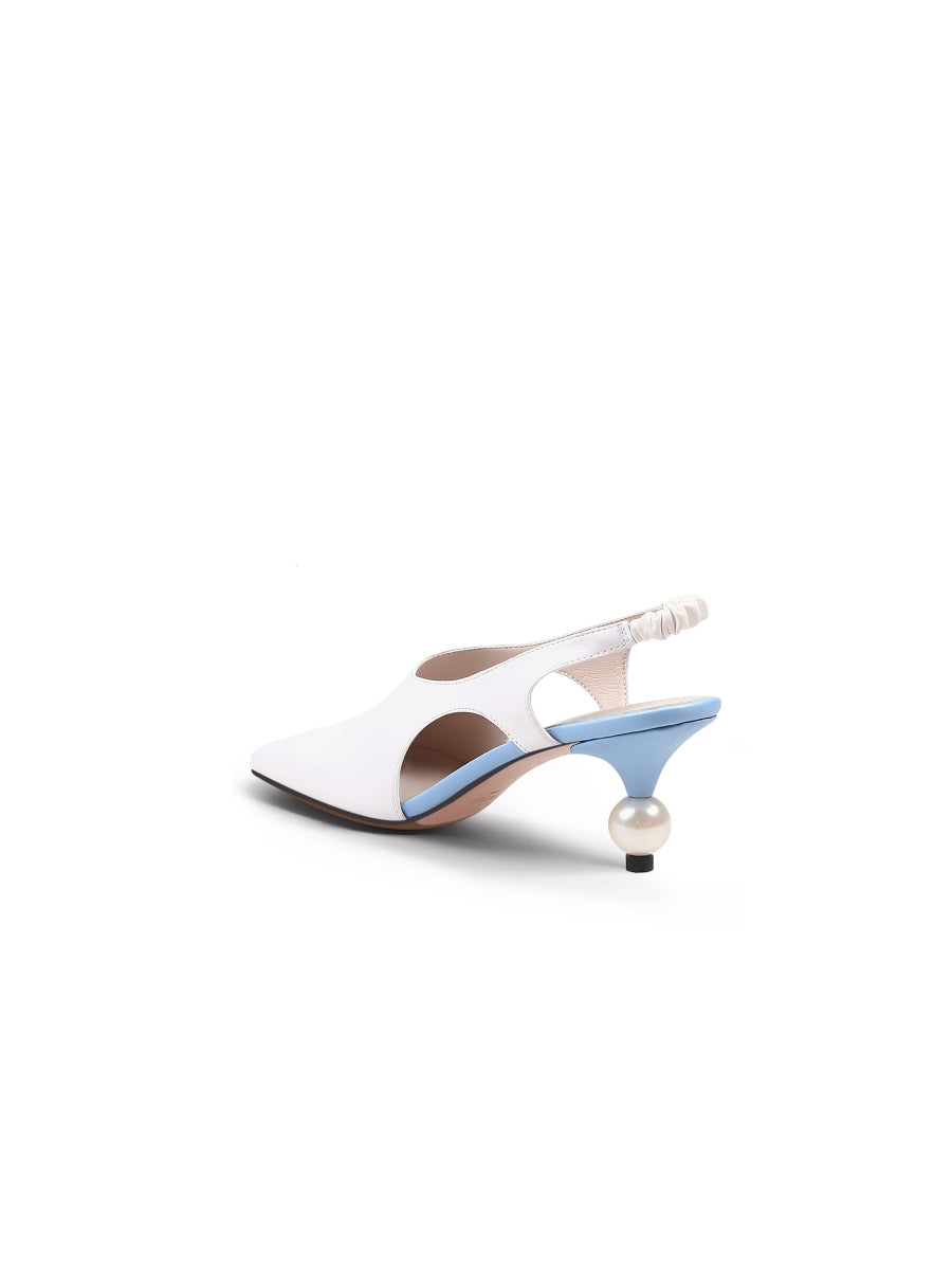 JadyRose | Pearl Heel Cut-Out Leather Cream Slingback