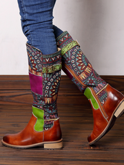 SOFFIA | BROWN GEOMETRIC PRINT LEATHER KNEE BOOTS