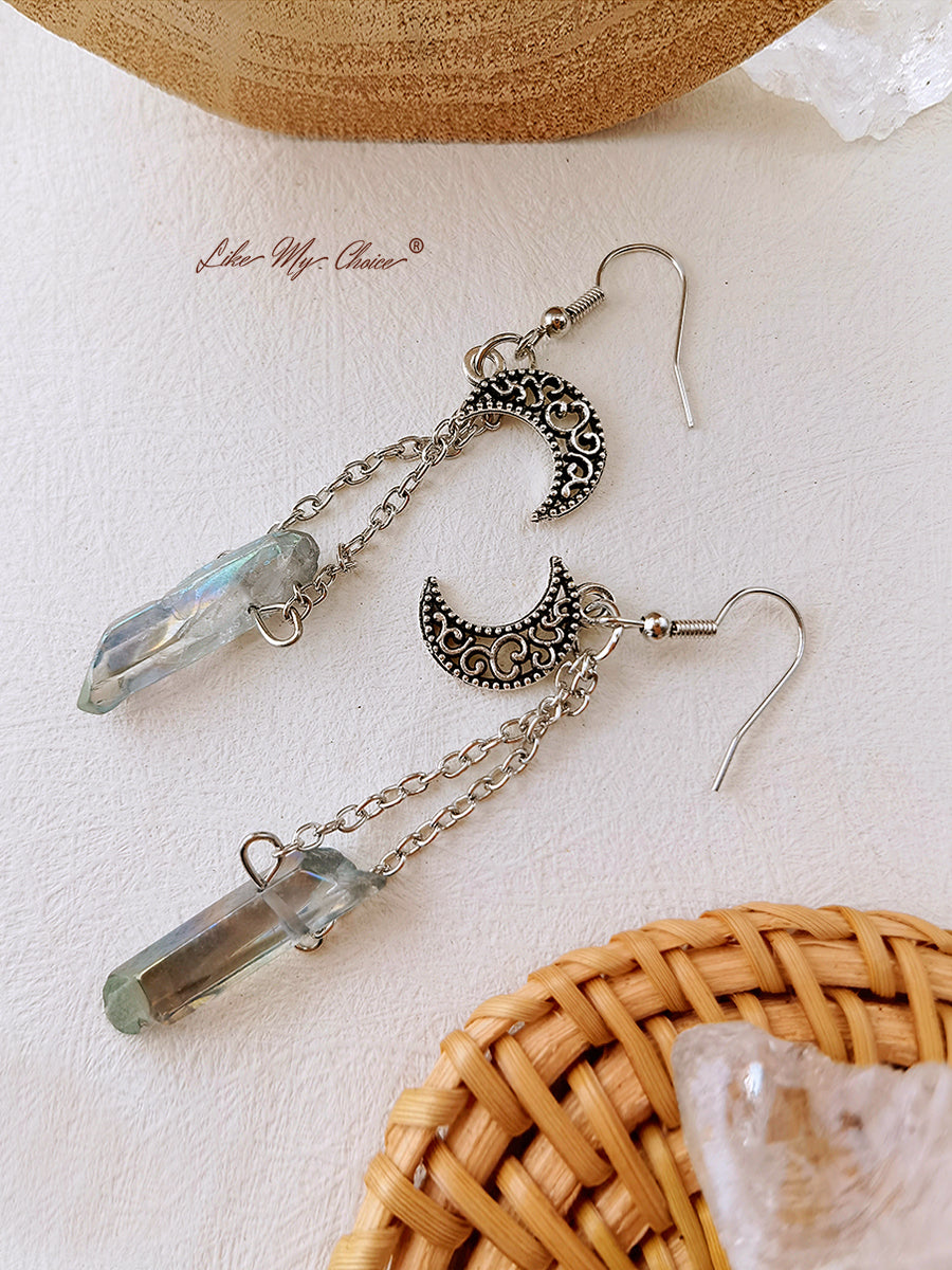 Vintage Hollow Moon Crystal Earrings