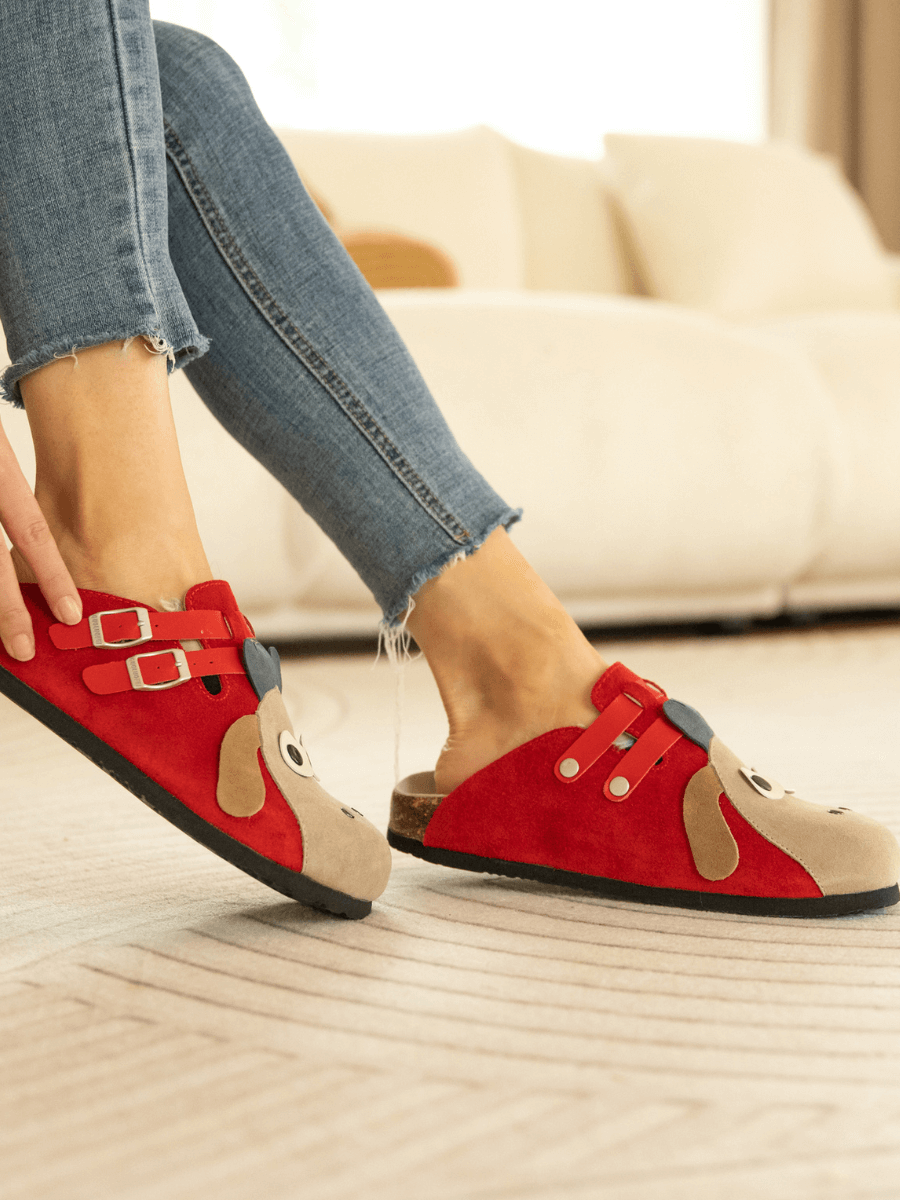 Maibulun | Moo Moo Baa Baa Double Strap Suede Clog - Red