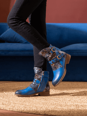 Soffia | Nicolette Rivet Stud Leather Moto Boots - Blue