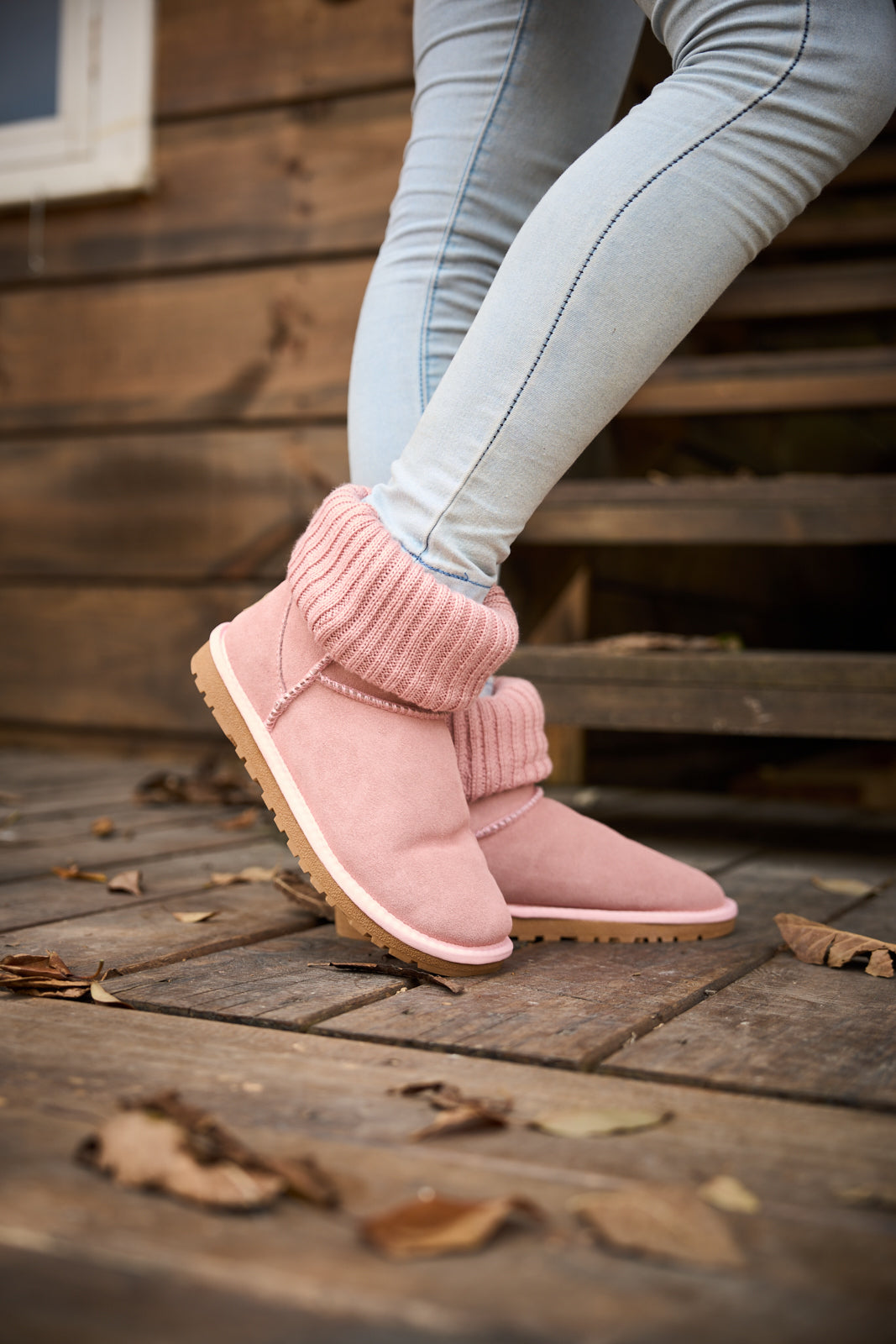 SMAIBULUN Ugg | Ankle Knit Stocking Mini Boots - Pink