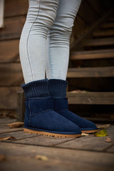 SMAIBULUN Ugg | Ankle Knit Stocking Mini Boots - Navy