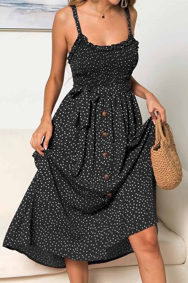 Chicindress Backless Bandage Dot Design Button Midi Dress