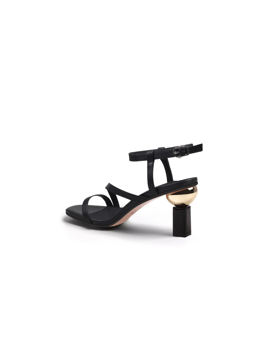 JadyRose | Block Heel Leather Black Ankle Strap Sandal