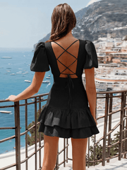 Always A Good Time Smocked Mini Dress - Black