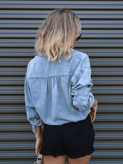 KATY BUTTON DOWN DENIM LONG SLEEVE TOP