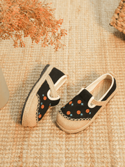 CACTUS ROSE | STAR EYE EMBROIDERED LINEN ESPADRILLE - BLACK