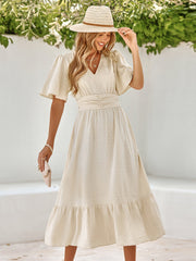 SWEETEST ONE POPPIES SHORT SLEEVE MAXI DRESS - BEIGE