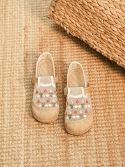 CACTUS ROSE | EMBROIDERED DAISY MESH UPPER LINEN ESPADRILLE