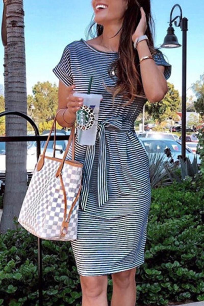 Chicindress Striped Knot Design Grey Midi Dress(3 Colors)