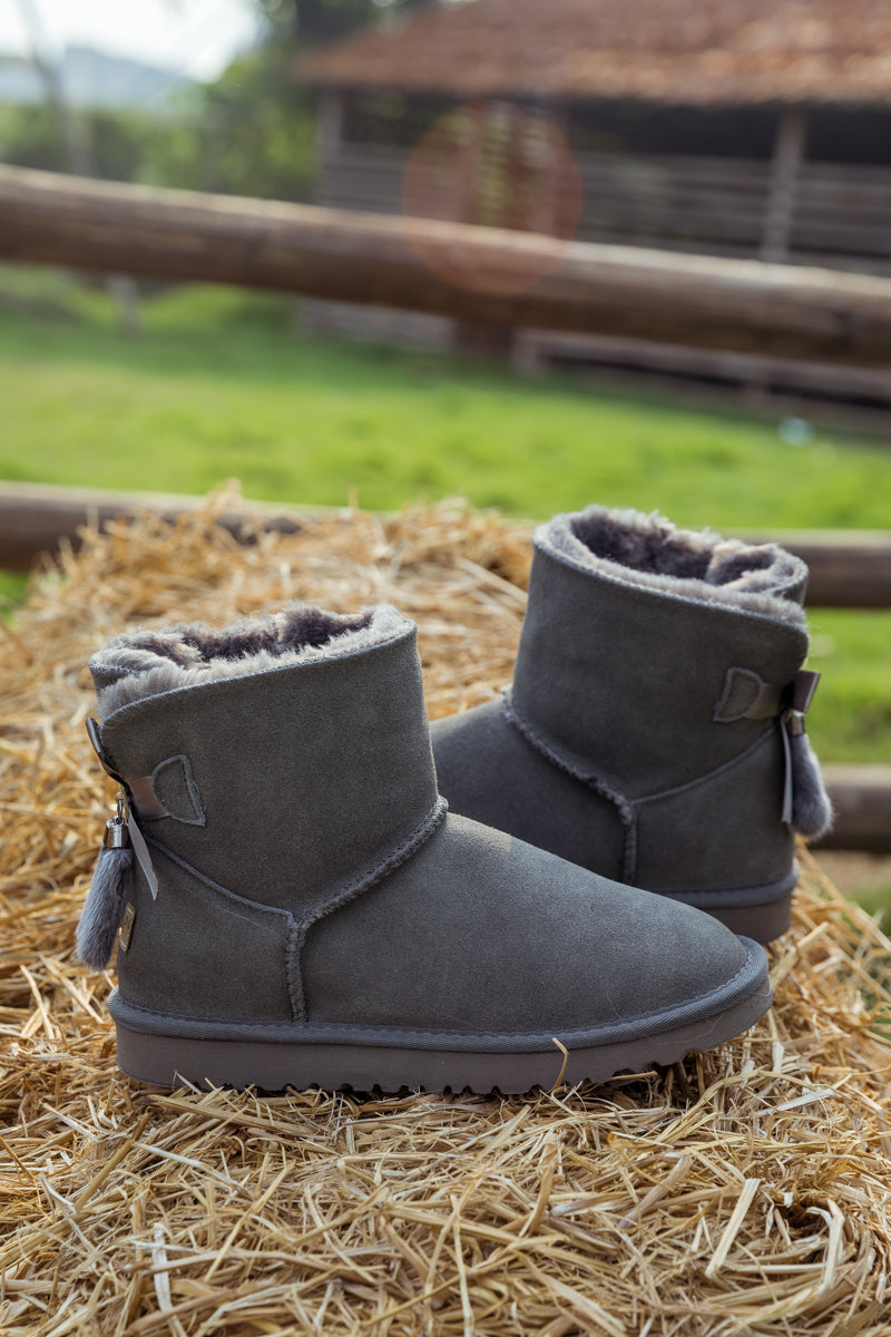 SMAIBULUN Ugg | TAIL BOW BACK SUEDE BOOT - GREY