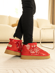 Smaibulun Ugg | Mini Glitter Low Ankle Platform Boots - Red