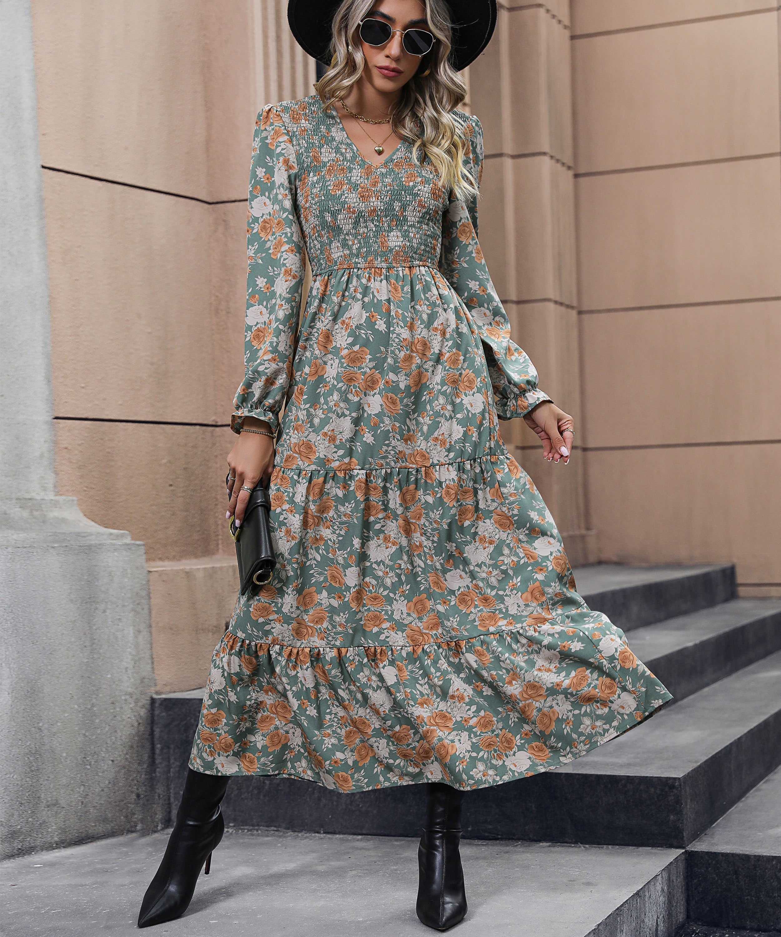 Cosmo Floral Print Smock Midi Dress - Multi