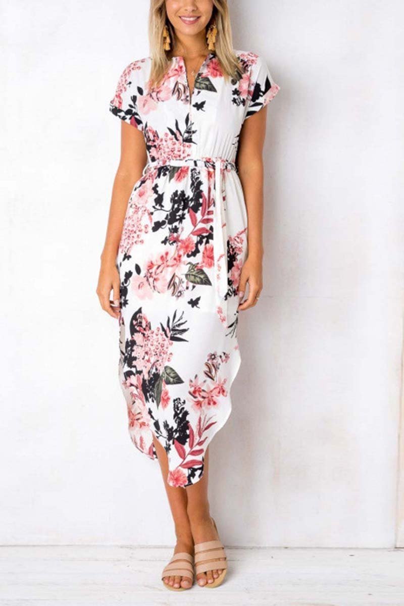 Chicindress Trendy Printed Asymmetrical Midi Dress(4 Colors)