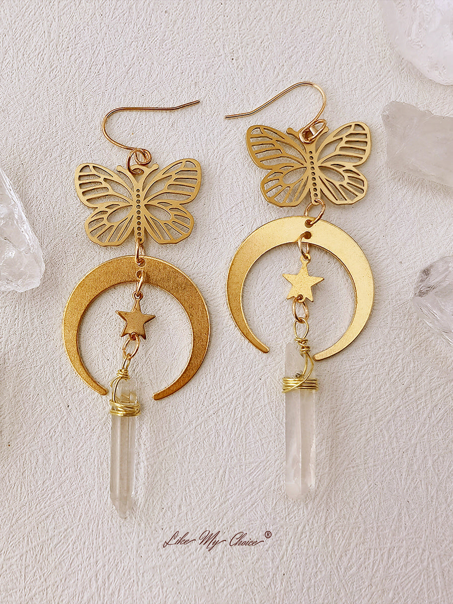 Hollow Butterfly Natural Crystal Earrings