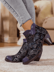 SOFFIA | NAVY GALAXY FLORAL EMBOSSED LEATHER BOOT