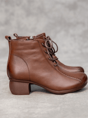 RUMOUR HAS IT | LACE-UP LEATHER ANKLE BOOTS - BROWN