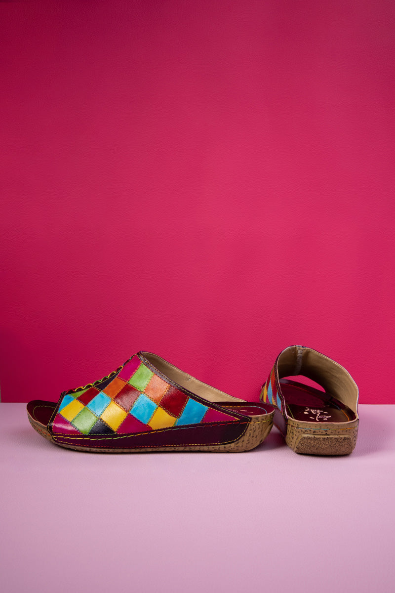 Soffia | Hotline Multi Diamond Patterned Leather Sandal